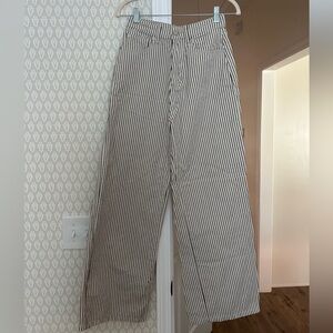 High Rise Wide Leg Black and White Striped Cotton Linen Jeans/Pants- WeWoreWhat